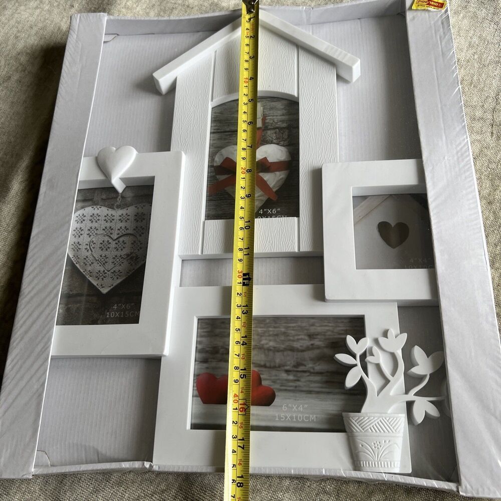 Multi Photo Picture White Frame House Decorative w/Glass 4-Inserts - Picture 2 of 9